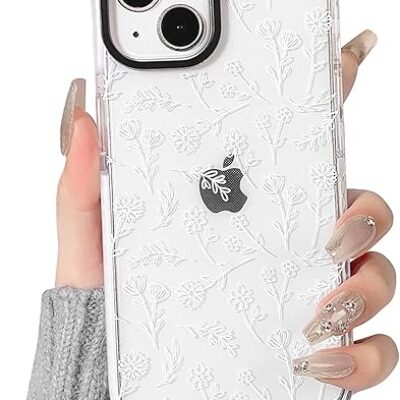 NITITOP Compatible for iPhone 13/14 Case Cute Flower Floral Clear for Women Girl Ultra Slim Crystal Shockproof Soft TPU Anti-Yellow Protective Phone Cover – White