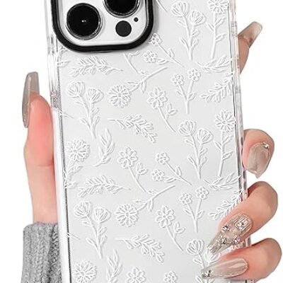 NITITOP Compatible for iPhone 14 Pro Case Cute Flower Floral Clear for Women Girl Ultra Slim Crystal Shockproof Soft TPU Anti-Yellow Protective Phone Cover – White