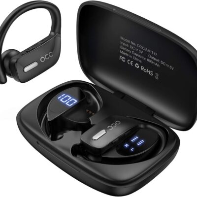 occiam Wireless Earbuds Bluetooth Headphones 48H Play Back Earphones in Ear Waterproof with Microphone LED Display for Sports Running Workout Black