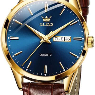 OLEVS Amazon Watches,Brown Leather Watch for Men,Men Day Date Watch,Men’s Luminous Watch,Dress Watch for Men,Rose Gold Watch for Men,Men’s Fashion Quartz Watch,Waterproof Brown…