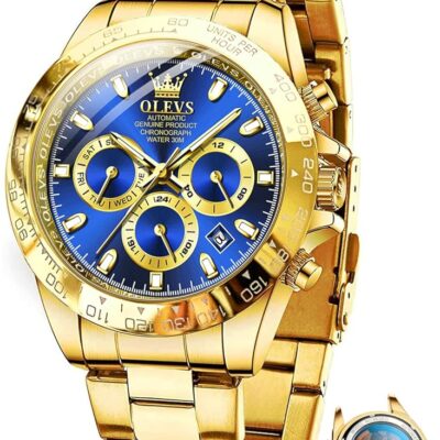 OLEVS Automatic Gold Watches for Men Luxury Classic Stainless Steel Calendar Luminous Waterproof Watches for Men