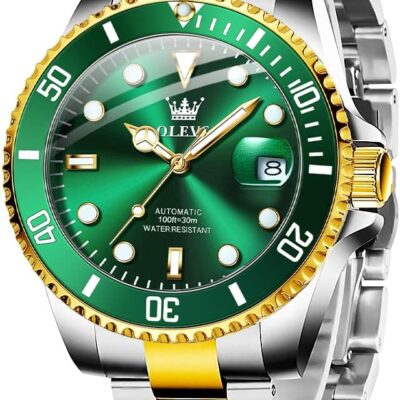 OLEVS Automatic Watch for Men, Big Face Business Casual Men’s Self Winding Watch with Date, Classic Rotatable Bezel Luminous Waterproof Dress Watch for Men, Stainless Steel Band