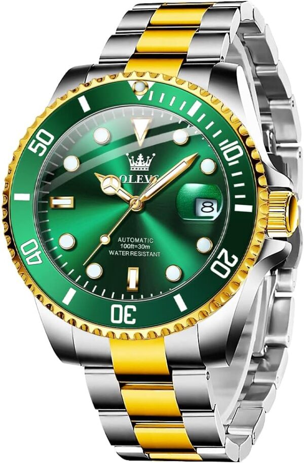 OLEVS Automatic Watch for Men, Big Face Business Casual Men's Self Winding Watch with Date, Classic Rotatable Bezel Luminous Waterproof Dress Watch for Men, Stainless Steel Band