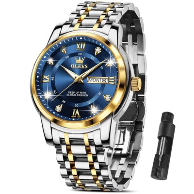 OLEVS Classic Men Watches with Date,Stainless Steel Man Watch with Date, Bussiness Watches for Men,Luminous Quartz Mens Watches Black/White/Blue/Gold, Waterproof Male Watch with…