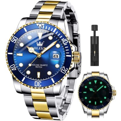 OLEVS Luxury Watches for Men Big Face Stainless Steel Business Dress Analog Quartz Watch with Day Waterproof Luminous Mens Wrist Watch