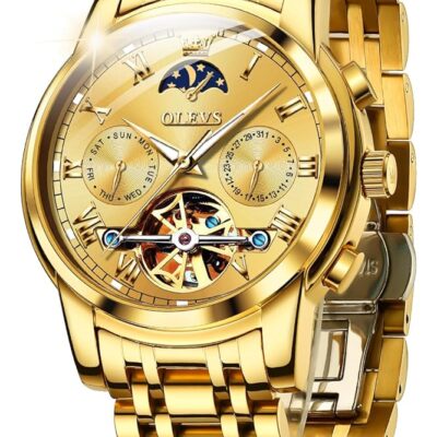 OLEVS Mens Automatic Watches Skeleton Mechanical Self Winding Luxury Fashion Dress Wrist Watch Luminous Waterproof