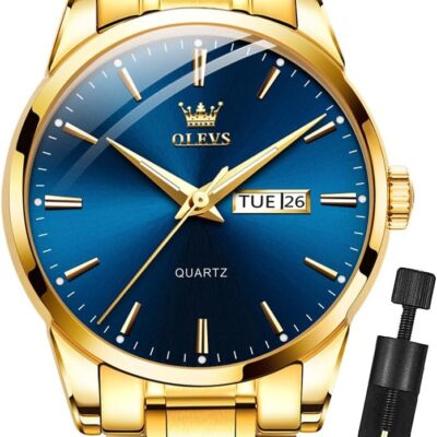 OLEVS Mens Gold Watches Analog Quartz Business Dress Watch Day Date Stainless Steel Classic Luxury Luminous Waterproof Casual Male Wrist Watches