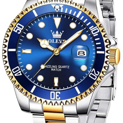 OLEVS Mens Watch Stainless Steel Big Face Casual Dress Wrist Watch Analog Day Date Waterproof Luminous