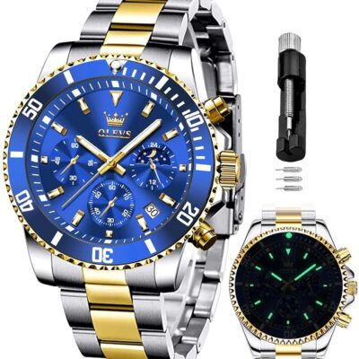 OLEVS Mens Watches Chronograph Luxury Dress Moon Phase Quartz Stainless Steel Waterproof Luminous Business Calendar Wrist Watch