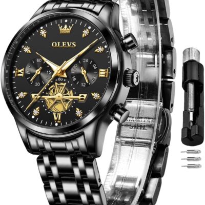 OLEVS Women Watch Multifunctional Two Tone Watch Fashion Business Analog Quartz Ladies Watch Stainless Steel Waterproof Diamond Watch for Women