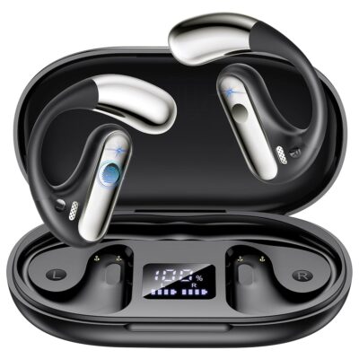 Open Ear Bluetooth 5.4 Earbuds, 2024 Wireless Headphones Sport Over Earphones Built-in Mic with Ear Hooks 50H Playtime Ear Buds LED Display Charging Case, Waterproof Design for…