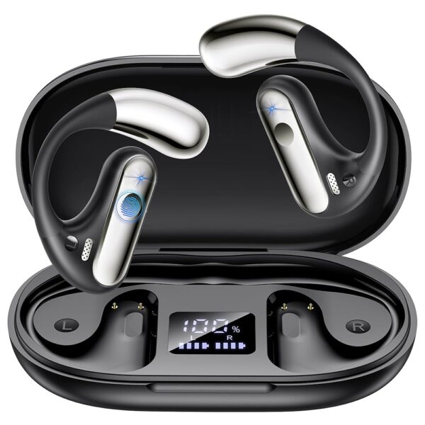 Open Ear Bluetooth 5.4 Earbuds, 2024 Wireless Headphones Sport Over Earphones Built-in Mic with Ear Hooks 50H Playtime Ear Buds LED Display Charging Case, Waterproof Design for...