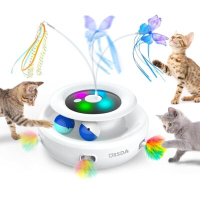 ORSDA Cat Toy, 3-in-1 Automatic Cat Toys for Indoor Cats, Electronic Whack a Mole, Fluttering Butterfly,Track Balls Kitten Toy, Rechargeable Power Interactive Feather Toys for…