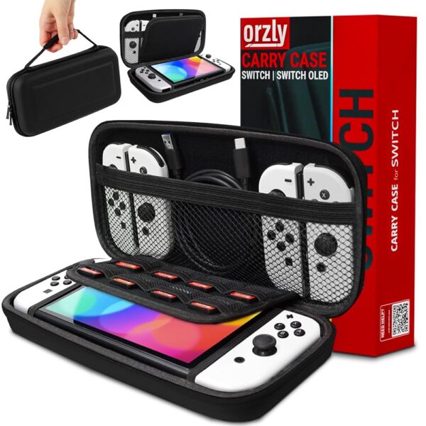 Orzly Carry Case Compatible with Nintendo Switch and New Switch OLED Console -Protective Hard Portable Travel Carry Case Shell Pouch with Pockets for Accessories and Games