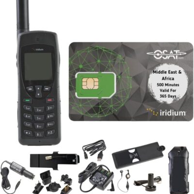 OSAT Iridium 9555 Satellite Phone Telephone & SIM Prepaid Card with Middle East & Africa Plan 500 Minutes / 365 Day Validity – Voice,Text Messaging SMS Global Coverage