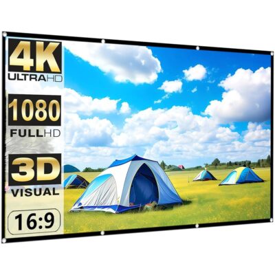 Outdoor Movie Projector Screen 120 inch: Wrinkle-Free and Foldable Projection Screens 16:9 HD 4K for Theater.