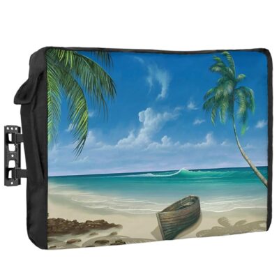 Outdoor TV Cover – Summer Palm Tree Ocean Beach Boat Waterproof and Weatherproof 36″-39″ LCD Movable Shield TV Display Screen Protector Outside Television Covers