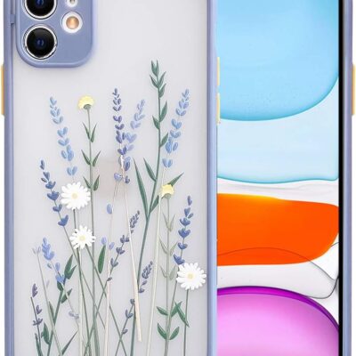 Ownest Compatible for iPhone 11 Case for Flower Clear Frosted PC Back Floral Girls Woman and Soft TPU Protective Silicone Slim Case for iPhone 11-Purple