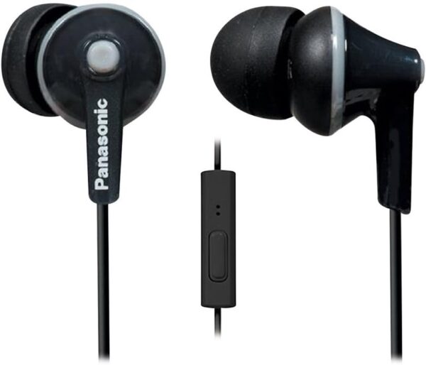 Panasonic ErgoFit Wired Earbuds, In-Ear Headphones with Microphone and Call Controller, Ergonomic Custom-Fit Earpieces (S/M/L), 3.5mm Jack for Phones and Laptops - RP-TCM125-K...