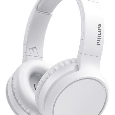 PHILIPS H5205 Over-Ear Wireless Headphones with 40mm Drivers, Lightweight Cushioned Headband, White