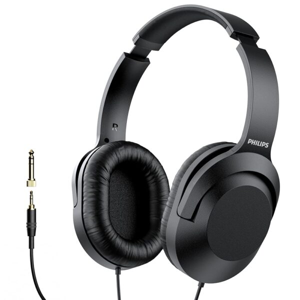 Philips Over Ear Wired Stereo Headphones for Podcasts, Studio Monitoring and Recording Headset for Computer, Keyboard and Guitar with 6.3 mm (1/4") Add On Adapter