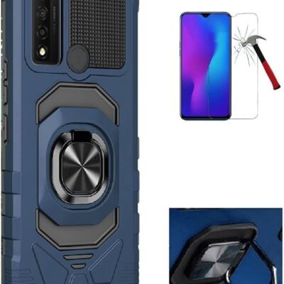 Phone Case for TCL 4X 5G/ TCL 4X 5G (Straight Talk)/ TCL 20A 5G, Ring Stand Tough Hybrid Case Cover with Tempered Glass (Blue)