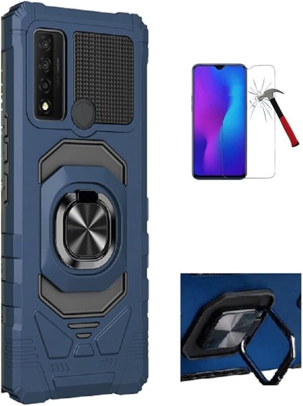 Phone Case for TCL 4X 5G/ TCL 4X 5G (Straight Talk)/ TCL 20A 5G, Ring Stand Tough Hybrid Case Cover with Tempered Glass (Blue)