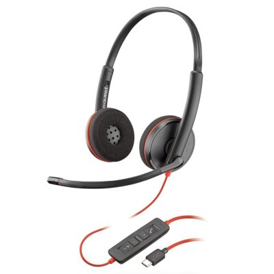 Poly Blackwire 3220 Wired Headset (Plantronics) – Noise-Canceling Mic – Stereo Design – Connect to PC/Mac via USB-C or USB-A – Works w/Teams, Zoom – Amazon Exclusive