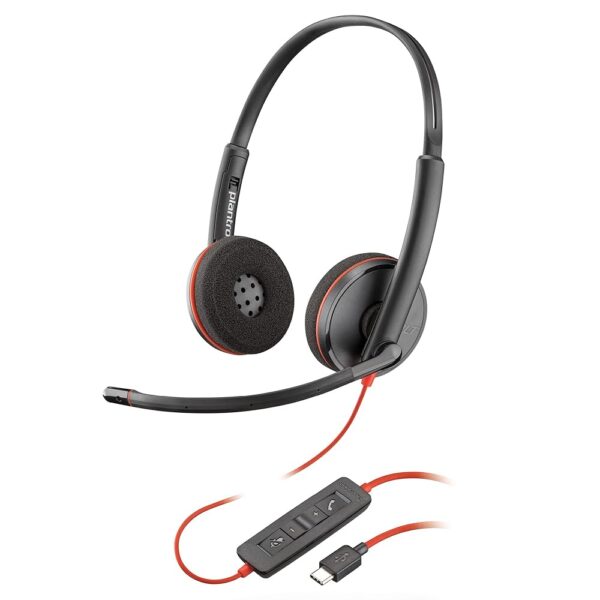 Poly Blackwire 3220 Wired Headset (Plantronics) - Noise-Canceling Mic – Stereo Design - Connect to PC/Mac via USB-C or USB-A - Works w/Teams, Zoom - Amazon Exclusive