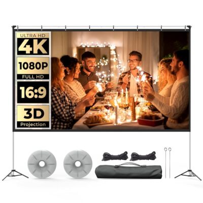 Portable Projector Screen with Stand, WEWATCH 120 Inch Projection Screen 16:9, 4K HD Rear Front Projections Movies Screen with Carry Bag for Indoor Outdoor Home Theater Backyard…