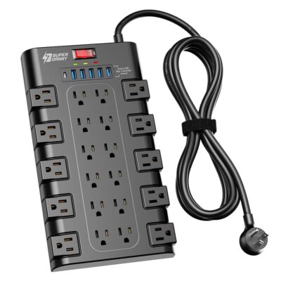 Power Strip, SUPERDANNY Surge Protector with 22 AC Outlets and 6 USB Charging Ports, 1875W/15A, 2100 Joules, 6.5Ft Flat Plug Heavy Duty Extension Cord for Home, Office, Dorm,…