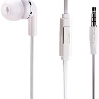 Premium Mono Headset Flat Wired White Single Earphone Earbud Mic for iPhone SE, 6 6S, 6 and 6S Plus, 5S 5C 5 5G 4S (All Carriers Including AT&T, T-Mobile, Sprint, Verizon,…