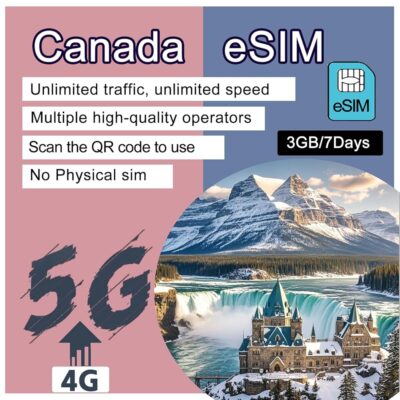 Prepaid eSIM for Canada Travel 30GB 30 Days Scan and Play High-Speed 5G Network Share Data,Quality Local Operators,No Roaming Charges（3GB/7Days）