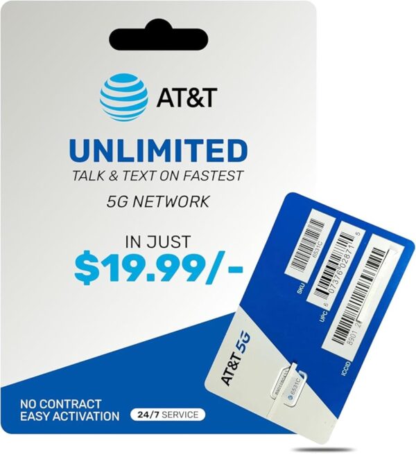 Prepaid Plan for Unlocked Cell Phones with Unlimited Talk and Text for 30 Days, Easy Activation, 3-in-1 Standard Micro Nano Size (SIM Card Kit) $19.99