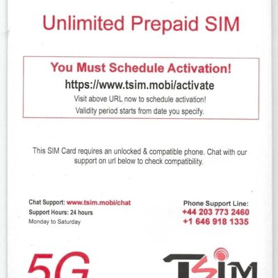 PrePaid USA SIM Card. Unlimited Incoming and Outgoing Calls/Text | Ultra High Speed 5G Data Allowance. Hotspot/Tethering/Internet Sharing Allowed. (Unlimited x 1 Month)