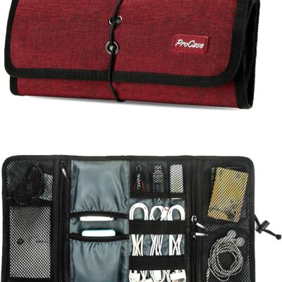 ProCase Electronic Organizer Cord Pouch, Travel Cable Charger Phone Accessories Bag Organizer Roll up Tech Carrying Case for USB Cables SD Memory Cards Earphone Flash Hard Drive