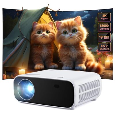 Projector 5G WIFI, Bluetooth 5.2, Full HD 1080P, support projection size up to 200 inches, multi-device compatible (Android/iOS/laptop/TV stick/X-Box/HDMI/USB)