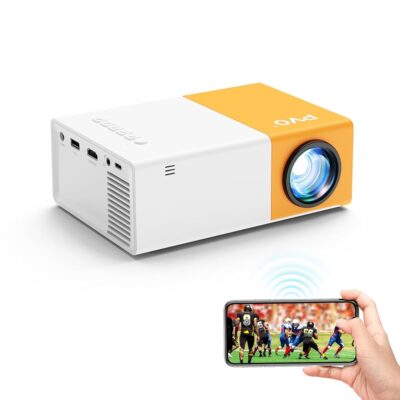 Projector, PVO WiFi Projector 1080P Portable Movie Projector, Phone Screen Can be Mirrored to the Projector Wirelessly or by Data Cable, Compatible with Smartphone/ Tablet/…