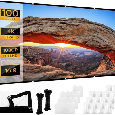 Projector Screen 100 inch, Outdoor Movie Screen with Carrying Bag Portable for Camping, 16:9 4K HD Foldable and Anti-Crease Projection Screen Support Double Sided Projection for…