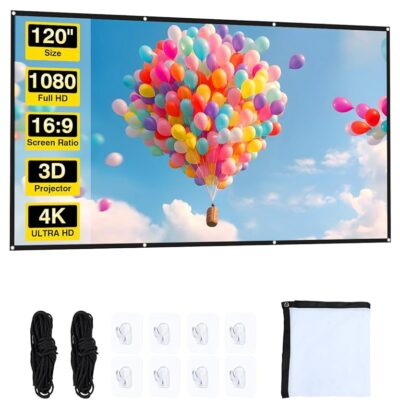 Projector Screen – 120 inch Projector Screen 16:9 Washable Foldable Portable Projector Movies Screen for Home Theater Outdoor Indoor Projector Screen,Support Double Sided…