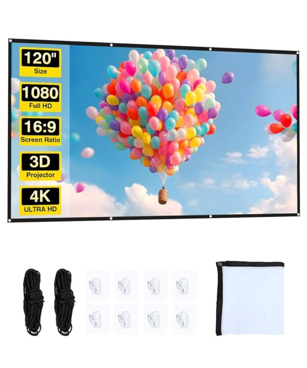 Projector Screen - 120 inch Projector Screen 16:9 Washable Foldable Portable Projector Movies Screen for Home Theater Outdoor Indoor Projector Screen,Support Double Sided...