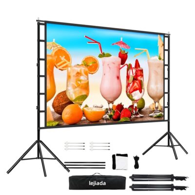 Projector Screen and Stand, 100” Upgraded Large Projection Screen Anti Crease with Carry Bag for Party Home Movie Nights, Film Festivals, Business Presentations, Meetings,Outdoor