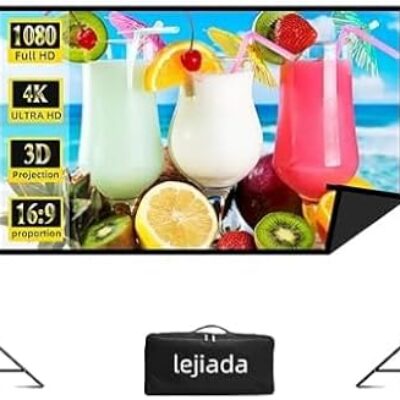 Projector Screen and Stand,120 inch lejiada Black Projection Screen with Stand Portable Foldable Movie Screen with Carry Bag for Indoor Outdoor Home Theater Backyard Cinema