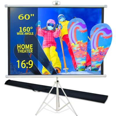 Projector Screen and Stand,60 Inch Portable Pull Down Projection Screen with Foldable Tripod 4:3 4K HD Movie Screen and Retractable Stand with Carry Bag for Indoor Outdoor Yard…