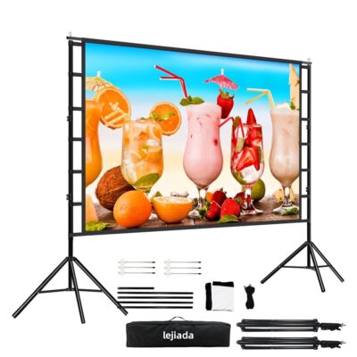 Projector Screen and Stand, lejiada150” Upgraded Large Projection Screen Anti Crase Foldable with Carry Bag for Party Outdoor Movie Nights, Film Festivals, Business…