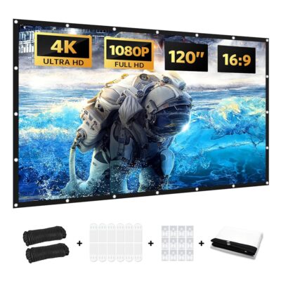 Projector Screen, antmap 120 inch Portable Projector Screen with 3-Layer Material, Outdoor Projector Screen Movie Screen with 160°Wide Viewing Angle and Clearer Images