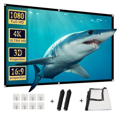 Projector Screen, DUYIKJ 84 inch Foldable Portable Rear Front Projector Screen Indoor Outdoor 4K 16:9 HD Double Sided Projection Movies Screen for Camping Party,Backyard Home…