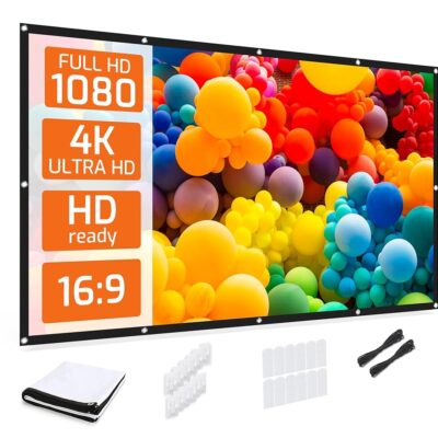 Projector Screen, HYZ 120 inch Portable Projector Screen Indoor Outdoor Projection Screen 16:9 4K HD Wrinkle-Free Foldable Movie Screen for Backyard, Double Sided Projection for…