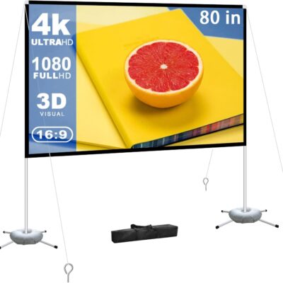 Projector Screen Portable Outdoor Movie: Projection Screens Stand 4K Cinema 80 inch for Camping White