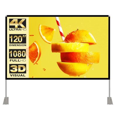 Projector Screen with Stand 120 inch 16:9 HD 4K Outdoor Indoor Projection Screen for Home Theater 3D Fast-Folding Projector Screen with Stand Legs and Carry Bag Projection Movie…